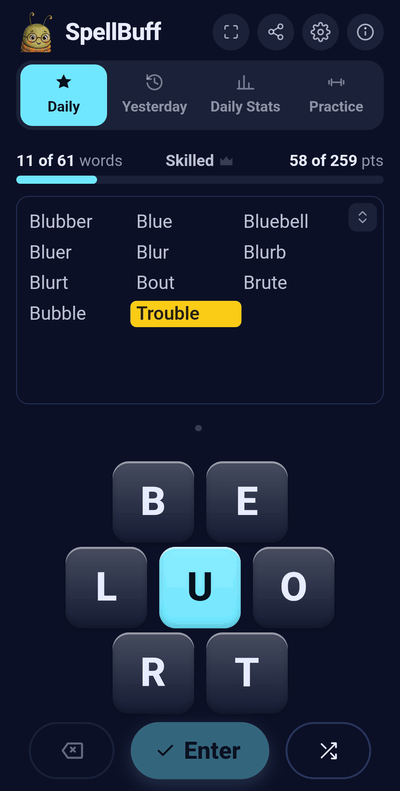 SpellBuff daily puzzle screen